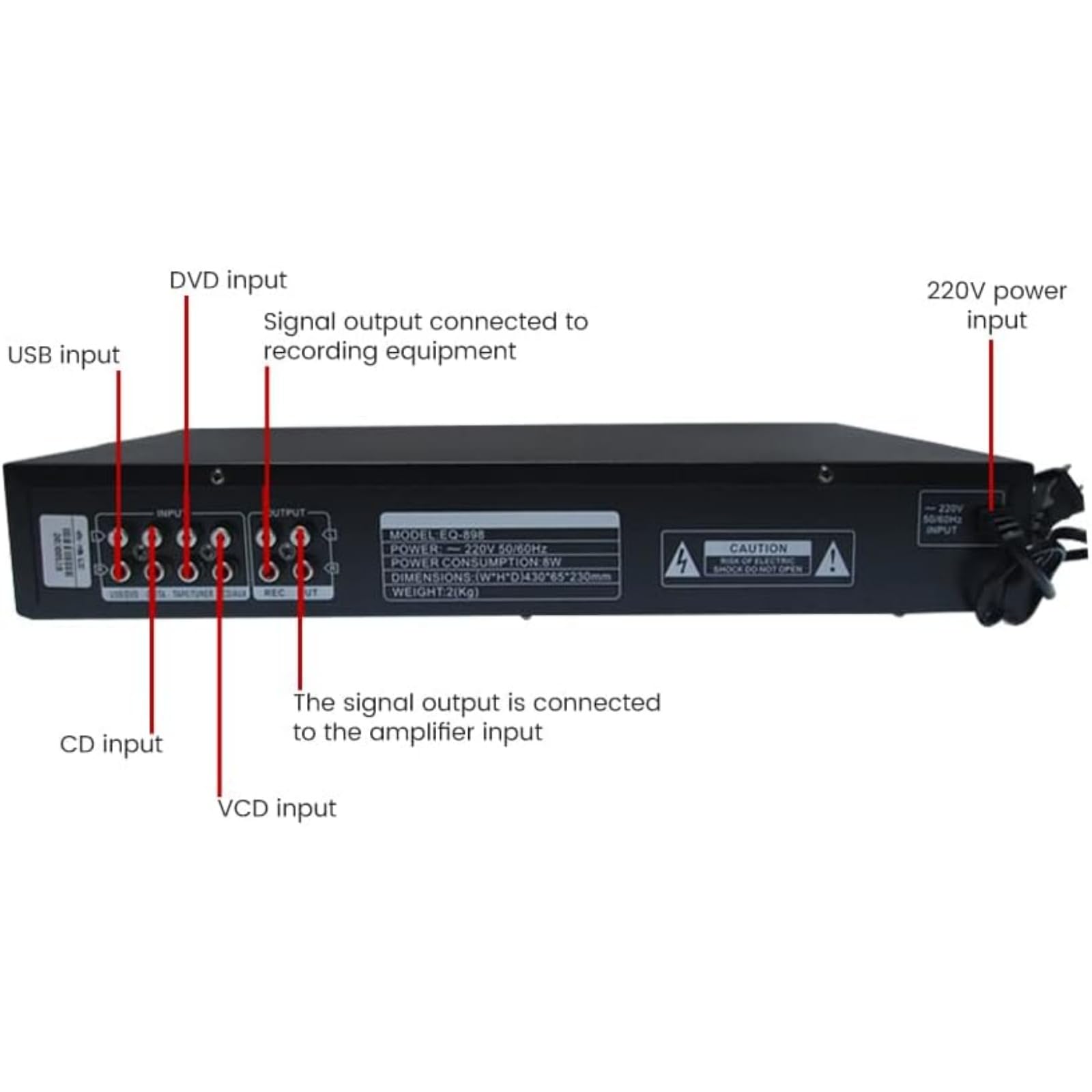 EQ898 stereofoniczny korektor Bluetooth, przedwzmacniacz, korektor, tony, średni zakres, regulacja basów, podwójny 20-segmentowy korektor korektora (złoty)