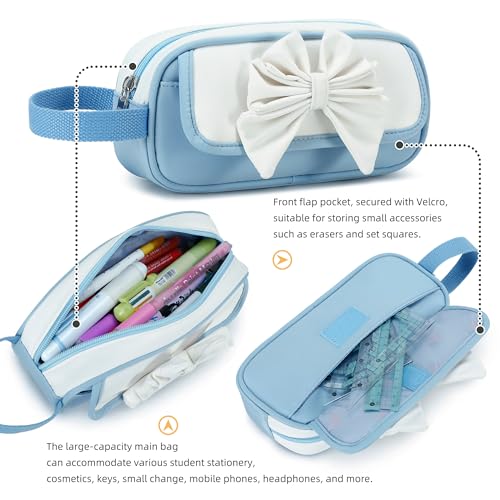 Image of Large Pencil Case for Girls Teens Kids School Zipper Pencil Pouch Blue