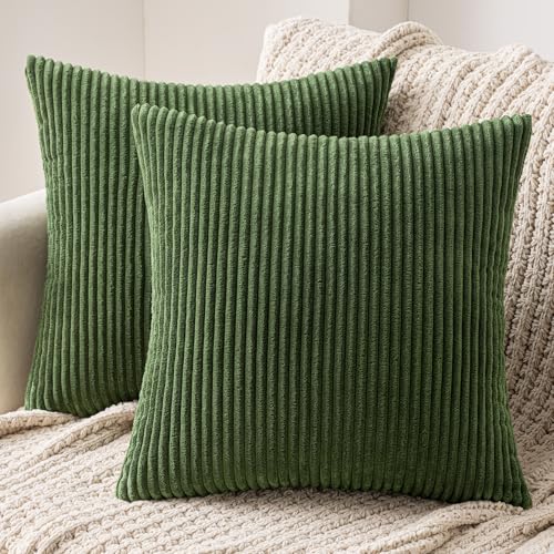 MIULEE Set of 2 Striped Corduroy Cushion Covers Soft Throw Pillow Case Sham Home for Sofa Couch/Bedroom Decorative Fluffy Large Pillowcases 60x60cm Matcha Green