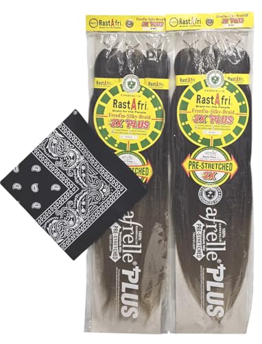 RastAfri Pre-Stretched Silky Braiding Hair 3X with Bandana - 2 Packs