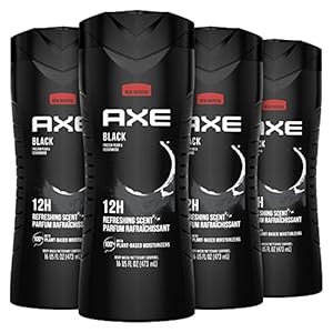 AXE Body Wash Black 4 Count 12h Refreshing Scent Cleanser Frozen Pear & Cedarwood Men’s Body Wash with 100% Plant-Based Moisturizers 16 oz
