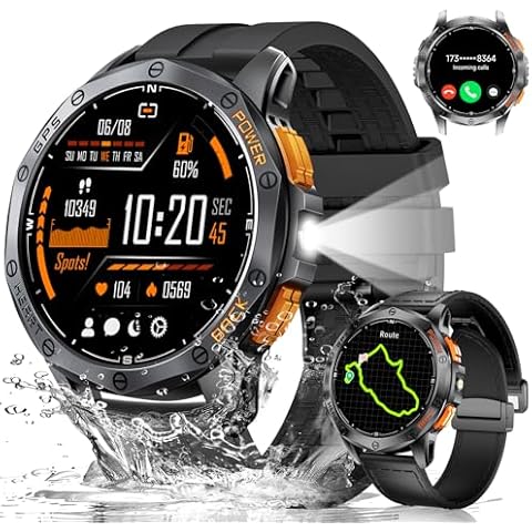 LIGE GPS Military Smart Watch for Men, LED Flashlight/Compass/45 Days Battery/IP68 Waterproof 1.43'' AMOLED Smartwatch, 100+ Sports Modes Fitness Tracker, Rugged Smart Watches for Android iOS Cover