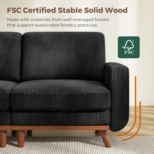 Image of Vesgantti 97 inch Modular Sectional Sofa Black, U-Shaped Couch with Movable Ottoman, Comfy Corduroy Couch with Spring Cushion, Modular Sofa with Deep Seat for Living Room, Bedroom and Apartment