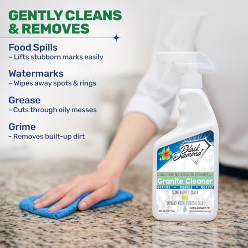 Black Diamond Stoneworks Granite Counter Cleaner: USDA Certified BIOBASED- Safe for Granite and other stone countertops. Safe for food contact formula to keep your countertops looking fresh and clean!