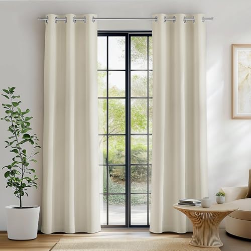 Image of FMFUNCTEX 100% Blackout Beige Curtains for Bedroom, Curtains 72 Inches Long Textured Thermal Insulated Curtains for Living Room Drapes, Grommet Room Darkening Black Out Drapery 2 Panels, 40 inch W x 72 inch L