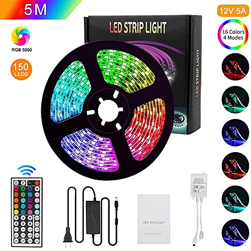 Cucudy Kit de luzes de tira de LED 16.4ft 5050 RGB 300led Tiras de iluminação Luzes de corda de muda