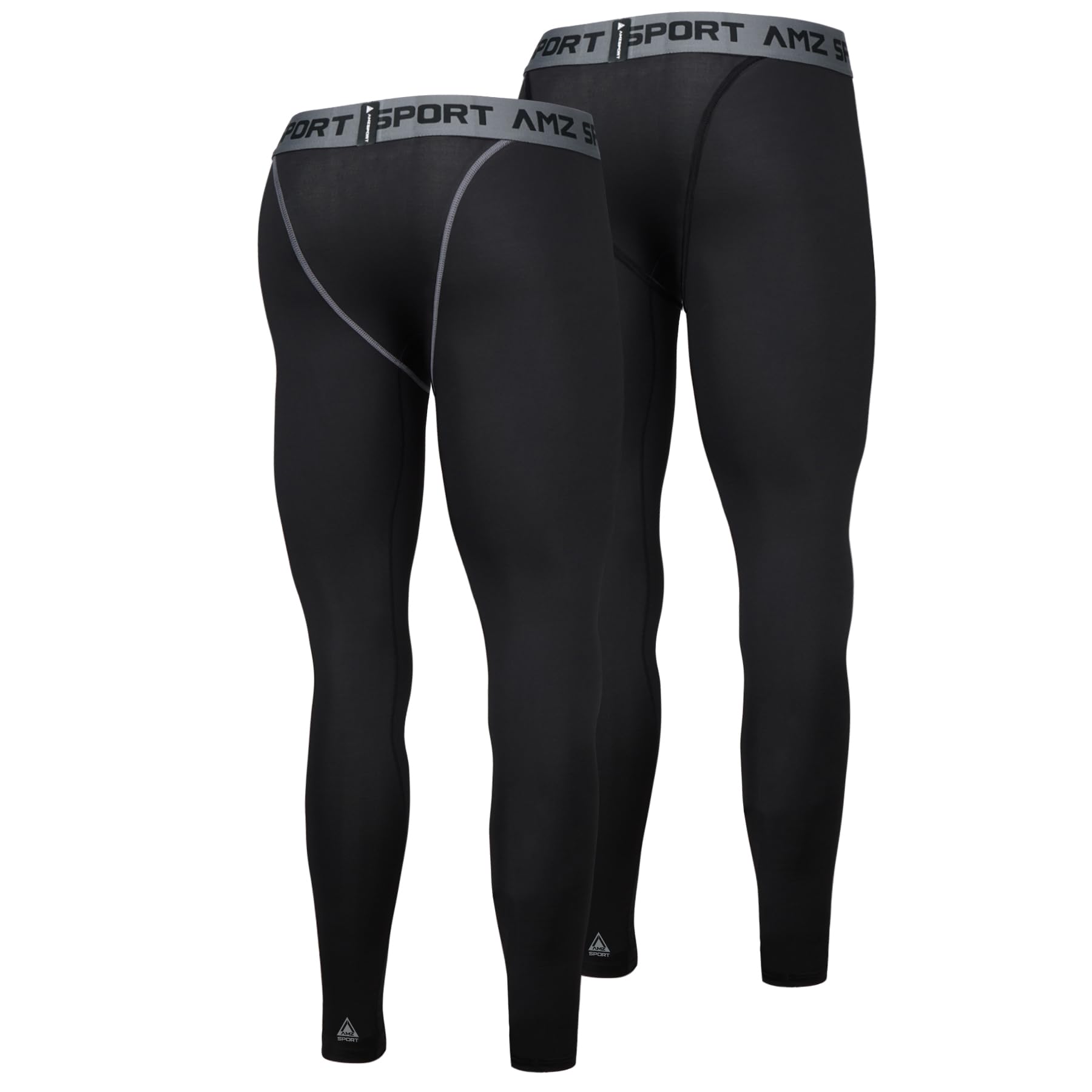 AMZSPORT Confezione da 2 Pantaloni a Compressione Uomo, Lunghi e Traspiranti, Leggings Sportivi per Allenamento, Corsa, Fitness, Ciclismo, Basket e Palestra