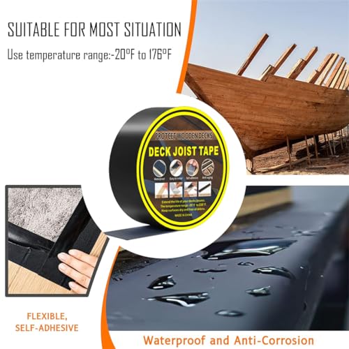 Image of Deck Joist Tape Waterproof Seal Antiseptic Butyl Flashing Tape 1.6 inch X 50' Weather Resistant Joist Tape for Decking Beams Wood Roof (Pack of 3)