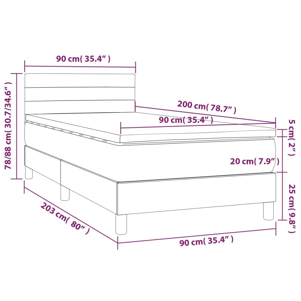 Samt verstellbares Kopfteil Boxspringbett 90x200 cm Rosa