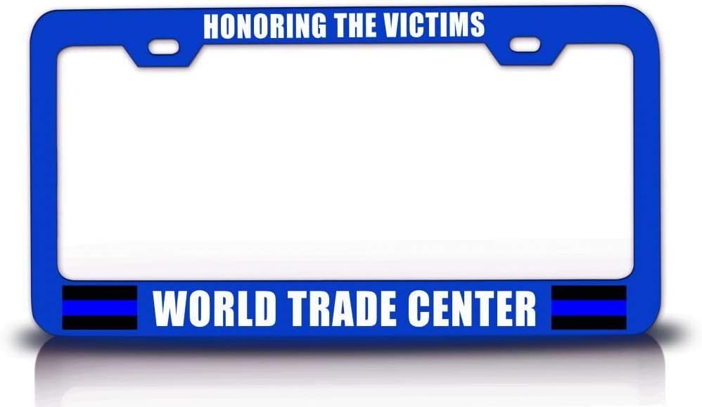 Honoring The Victims World Trade Center Police Cop Metal Blue Car SUV Truck License Plate Frame o77