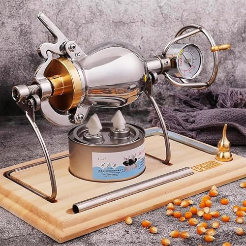 Máquina de Palomitas Vintage, Manual, de Acero Inoxidable 304, con Calentamiento Lento y manómetro (360 ml)