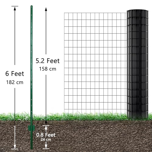 Image of ARIFARO Metal Fence Posts 6 Feet assemblable,Pack of 10,Sturdy Duty No Digging Garden U Post for Wire Fencing Steel Poles for Yard, Outdoor