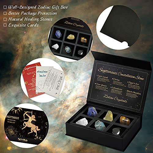 Image of Sagittarius Crystals Gift Set, Zodiac Signs Healing Crystals Birthstones with Horoscope Box Set Sagittarius Astrology Crystals Healing Stones Gifts