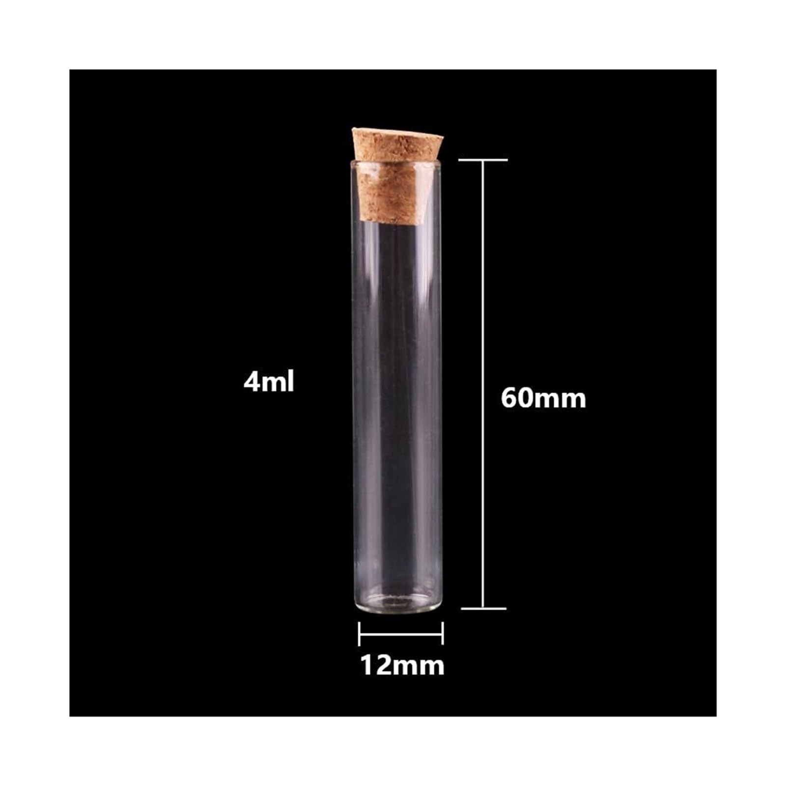 probówki z przezroczystego szkła, Probówki szklane z korkiem 12x60mm 4ml 100 szt