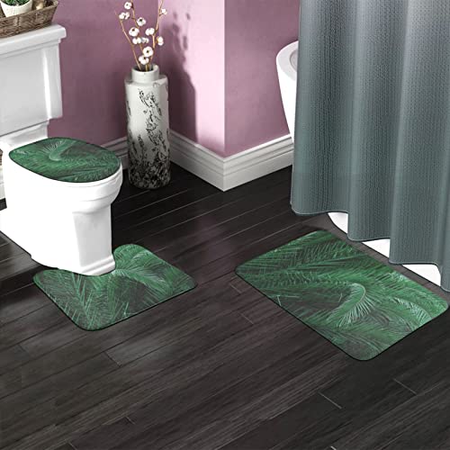 DIRYKILP Badematte + Konturmatte + WC-Deckelbezug, Blätter der Palme 3 Stück Badematten Set, mit rutschfester… – Bild 3