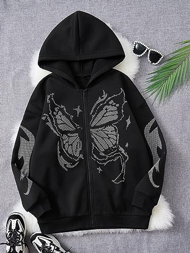 New Y2K matrix butterfly printed zipper sweater, men's casual loose street style comfortable and versatile fashion hoodie.3
