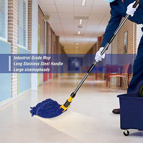 Gadhra Commercial Mop, Looped-End String Industrial Mop, Heavy Duty Mops With 2 String Mop Heads For Floor Cleaning, Blue/Yellow #TOP5