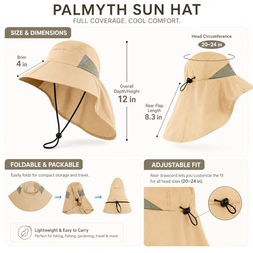 Image of Palmyth Fishing Hat Wide Brim Sun Hat with Neck Flap & Sunglasses Storage