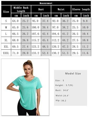 Wayleb Camiseta Deportiva Mujer de Manga Corta Camisetas de Cuello en V Mujer Ropa Deporte Secado Rápido Yoga Fitness Running Top Entrenamiento Atlético