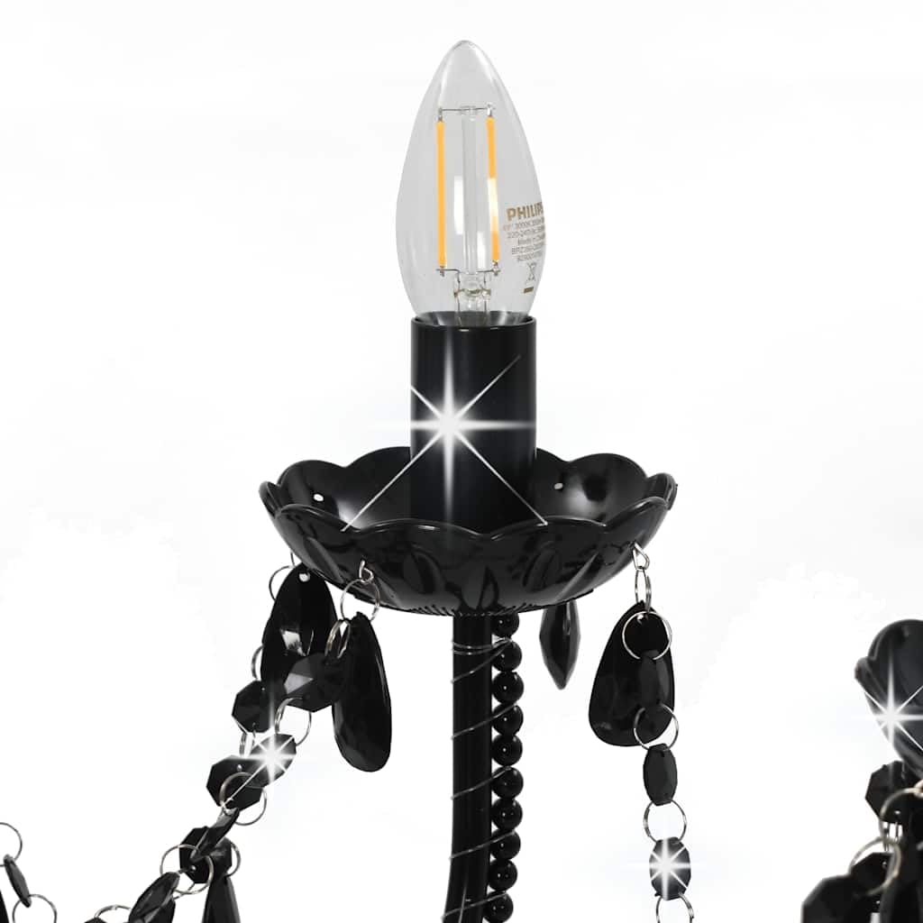 vidaXL Lampadario con Perle di Cristallo Rotondo 12 Lampadine E14 Elegante Lampada da Soffitto Luce Interni Nero Trasparente in Metallo e Acrilico