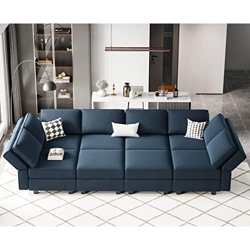 Belffin Modular Sectional Sofa with Storage Chaises Sectional Sleeper Sofa Couch 8 Seat Sectional Bed Blue Blue 8-Seat