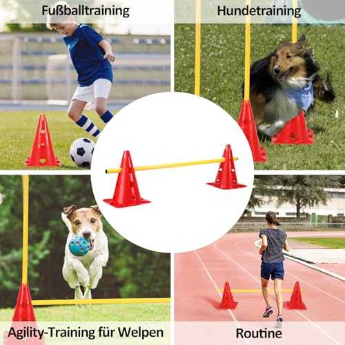 Hebitod Steckhürdenset 12 Kegel mit 6 Stangen, Agility Hürden Steckhürden Set, Koordinationstraining für Kinder Hunde Teamsport Fussball, Multifunktionskegel, für Fußball, Hundesport