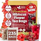 Picture of FreshDrinkUS, Premium 235 Hibiscus Flowers Tea Bags, 100% Natural, Pure from Hibiscus Flowers. Loose Flower Herbal Tea. No Sugar, No Caffeine, No Gluten, Vegan.