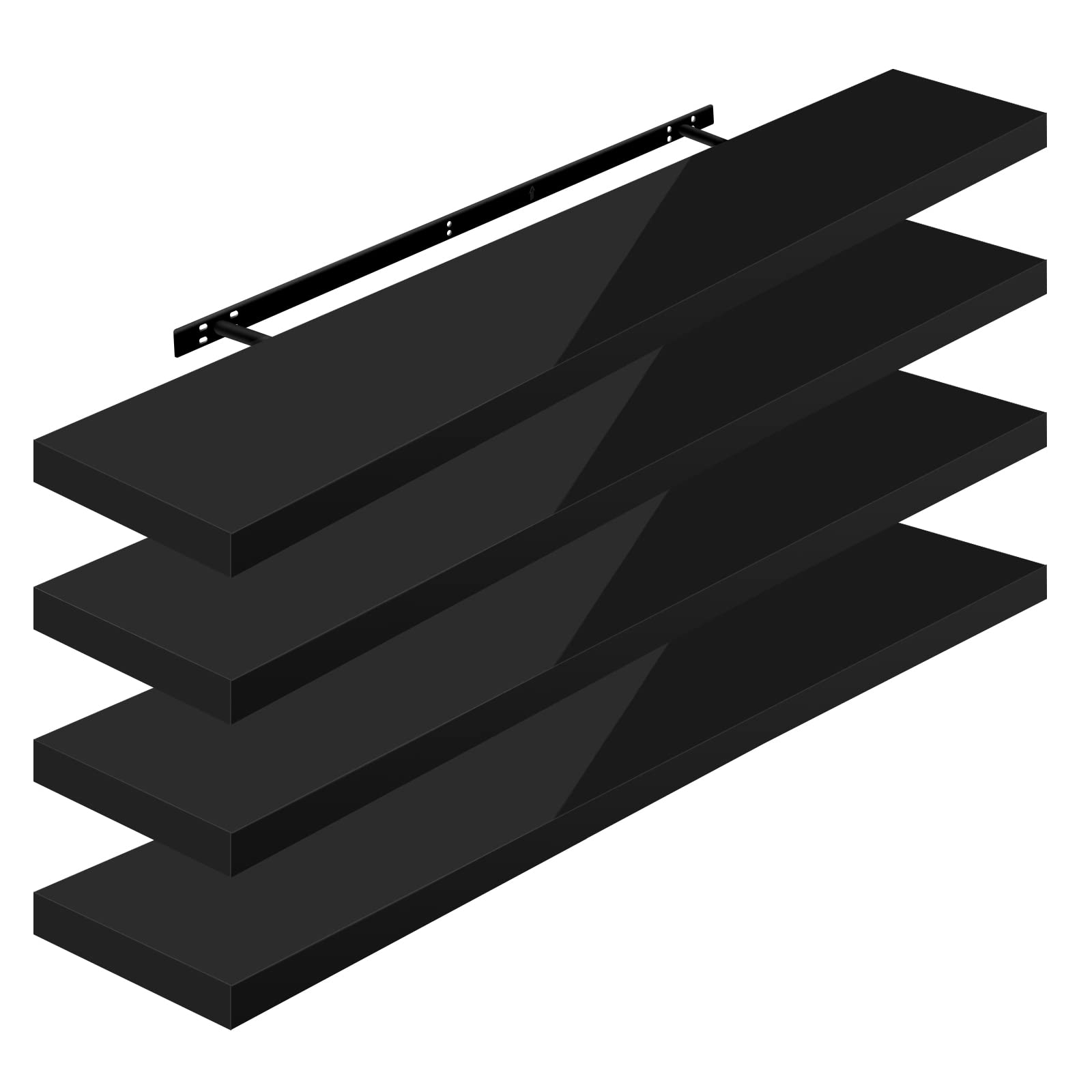 WOLTU Floating Shelves Set of 4, High Gloss Wall Mount Display Shelf, MDF CD DVD Organizer, 120x22.9x3.8cm, Black, RG9484sz-4-UK