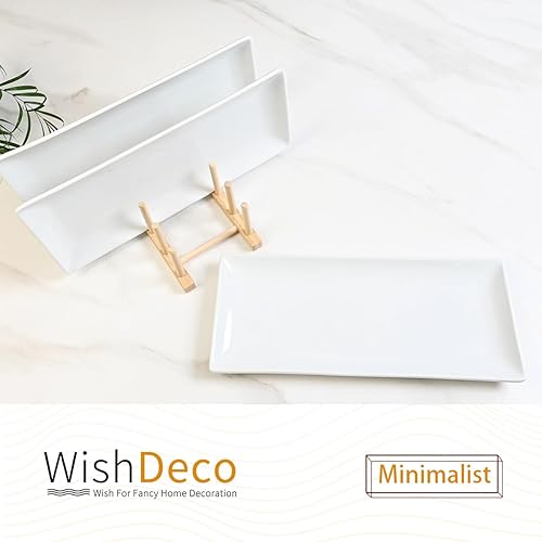 Miniatura 9 de Juego de 3 platos para servir, bandejas grandes de 14 pulgadas, platos blancos para servir, platos rectangulares de cerámica, plato largo