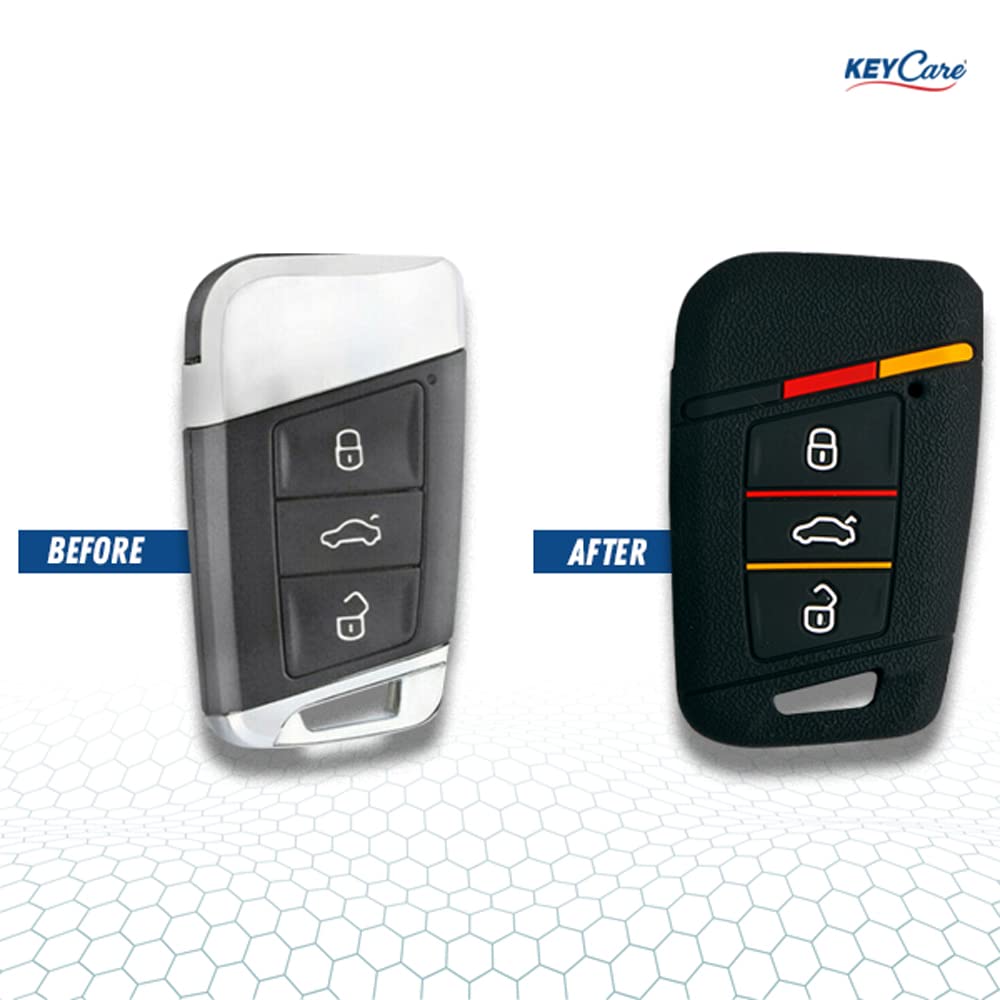 Keycare® Silicone Key Cover Compatible for Kodiaq, Octavia, Superb 3 Button smart Key (Push Button Start Models) (Black) 4
