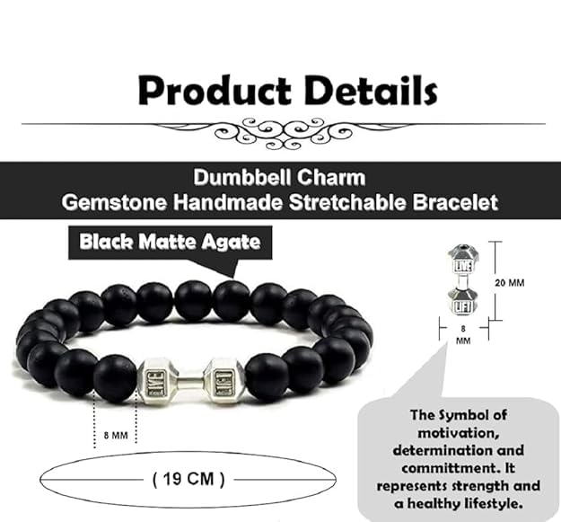 Buy VR Creatives Natural Black Matte Onyx Beads Dumbbell Charm Fitness Bracelet for Men, Women, Boys, Girls, Gym Lovers at Amazon.in - Image 6