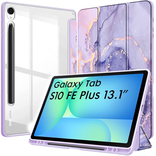 Robustrion Cover Case for Samsung Galaxy Tab S10 FE Plus 13.1 inch Cover with [Pencil Holder] Hybrid Cover for Samsung Tab S10 FE Plus 13.1 inch Tablet [Auto Sleep Wake Support] - Marble Lilac