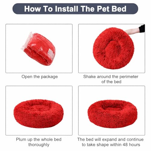 Image of ZEXSAZONE Plush Donut Dog Bed for Dogs & Cats | Soft Calming Anti-Anxiety Pet Bed | Warm Cozy Winter Dog Bed for Puppies | Washable Round Bed (Red Small)