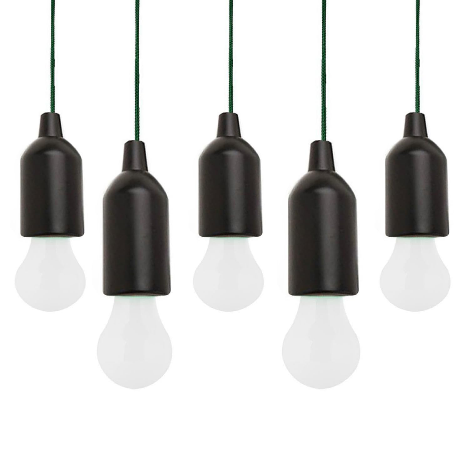MODOAO LED Pull Cord Light Bulb Camping Tent Hanging Night Lamp Portable Night Light for Party, Weddings, Festivals Lighting, Camping (5 Packs Black)