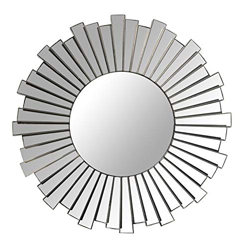 DRW Espejo de Pared Redondo de melamina en Plateado 60,5cm