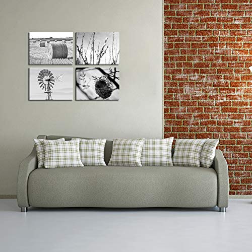 Nachic Wall 4 Piece Wall Art Black And White Texas Countryside Scenic Pictures Hay Bales Cotton Field Windmill Birds Nest Photo Canvas Art Painting For Farmhouse Home Wall Decor Artwork Ready To Hang #TOP1