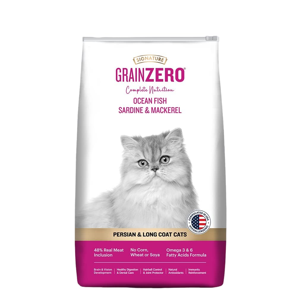 GRAIN ZERO PET FOOD Signature Grain Zero Ocean Fish Sardine & Mackerel Persian & Long Coat Cat Dry Food - 7 Kg, All Life Stages