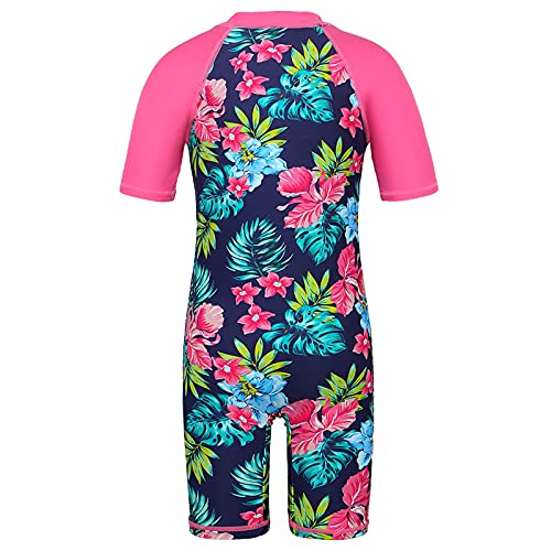 Image of TFJH E Short Sleeve Girls Swimsuits UV 50+ One Pieces Zipper 2-14Y | From beach vacations and pool parties to cruises and water parks, this colorful floral swimsuit is her summer favorite