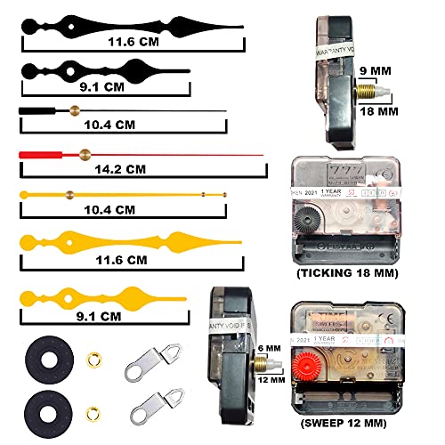 Image of YONOTA� A Product of SONAM Quartz Combo of Sweep & Ticking Silent Movement Machine for Wall Clock Hand (2 Sets DIY) (Needle -Black,Red,Golden.) (Made in India 100%) Pack 1