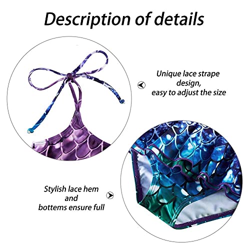 Girls One Piece Swimsuit Size 4-5 Fashion Purple Mermaid Bathing Suit Fish Scale Swimwear With Lace Hem #TOP4