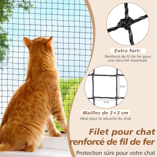 Filet chat balcon sans percer 8x2M renforcé et découpable - 3