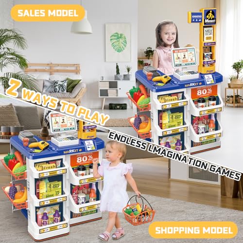 image for deAO Pretend Play Grocery Store Kids Supermarket Set Role Play Store w