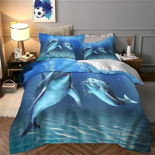 Parure de lit dauphin 3D King 220x240cm en microfibre avec housse de couette - 6