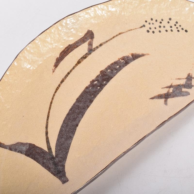 和食器　瀬戸焼　赤津焼　愛陶造　絵変わり　半月皿揃　五客　共箱　V　R7708 和食器 瀬戸焼 赤津焼 愛陶造 絵変わり 半月皿揃 五客