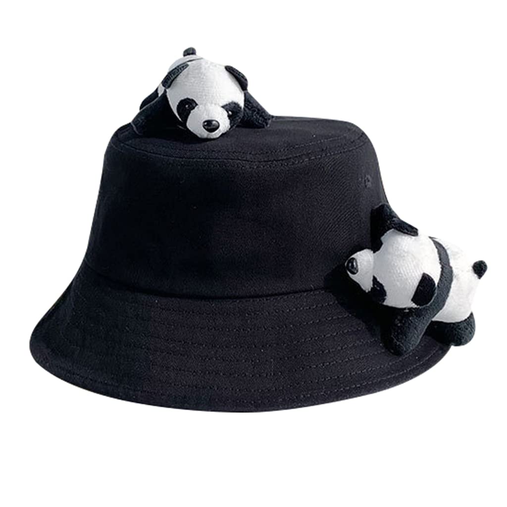 Sodeber Girls Black Bk Pandas Bucket Hat Fisherman Basin Sunhat Kid Cloches Bowlers