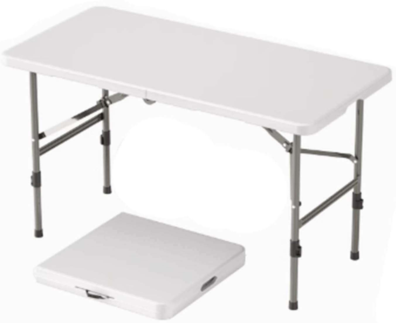 Portable Folding Dining Table, Plastic, Heavy Duty Camping Table with Easy Carrying Handle, Rectangle, Multipurpose, for Camping & Party Indoor Outdoor(White)