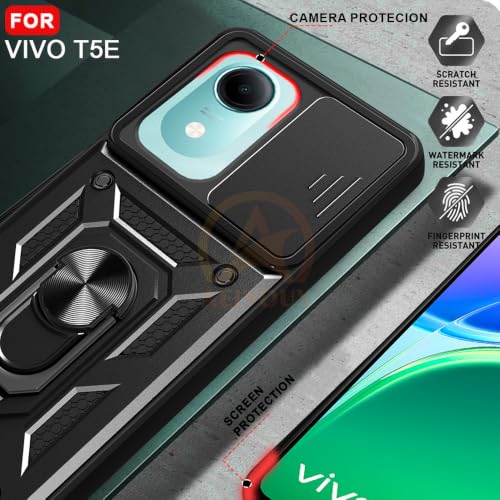 Image of Armor Bumper Back Cover Case for Vivo T5E Rotating Camera Cover, Ring Holder & Kickstand | Heavy Duty & 360 Degree Protection Back Cover for Vivo T5E (Black)