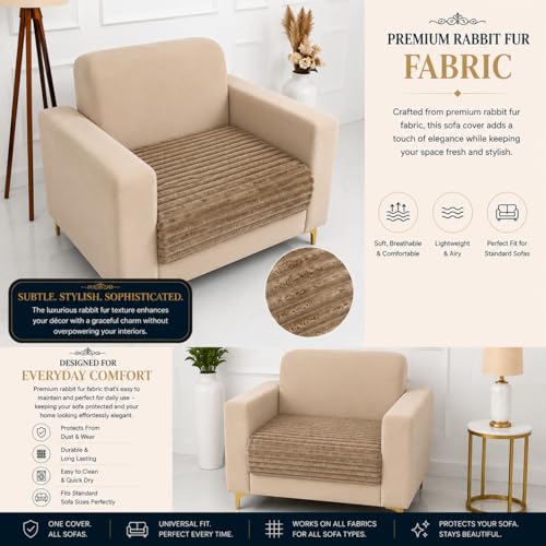 Image of Homerz Premium Rabbit Fur Sofa Cover with Anti-Skid Backing, Soft Plush Fabric Sofa Protector for Living Room Furniture (Coffee, 1 Seater, Only Seat Cover)