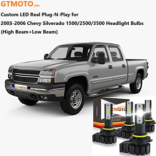 GTMOTO for 2003 2004 2005 2006 Chevy Silverado 1500/3500/2500HD Headlights LED Bulbs, Custom Plug and Play 9006 Low+ 9005 High Beam Combo, 6000K Cool White LED Conversion Kits, 4-Pack
