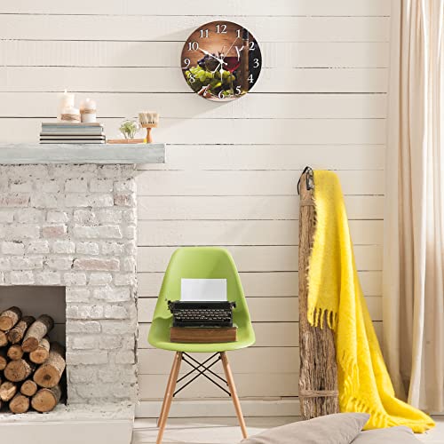 Round Wall Clock Silent Non-Ticking Clock 12 Inch, Glasses Red White Wine Grapes, Home Decor For Living Room, Kitchen, Bedroom, And Office #TOP1